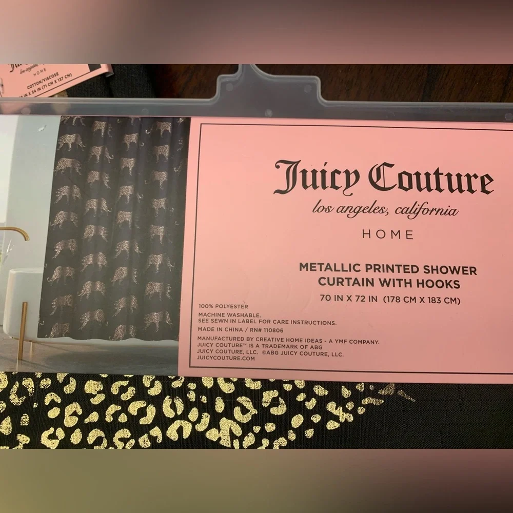 Juicy Couture Black and Gold Leopard Print Shower Curtain